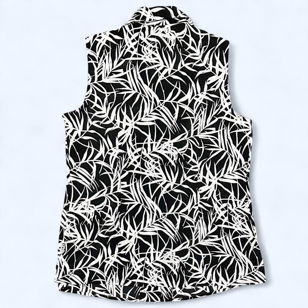 Kathy Che Black white leaf print blouse sleeveless top - Picture 4 of 8